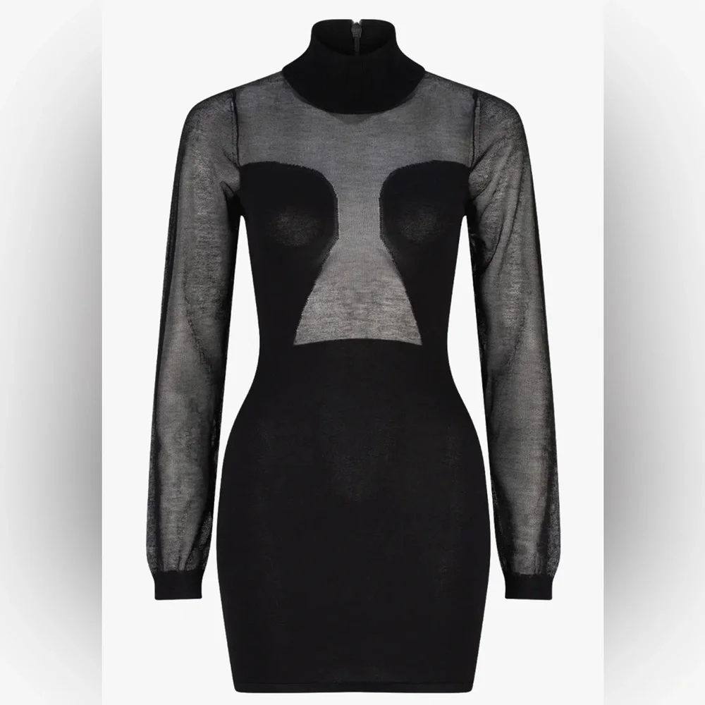Atoir Roma Dress - Chic Black Mesh Long Sleeve Dress - Picture 4 of 12